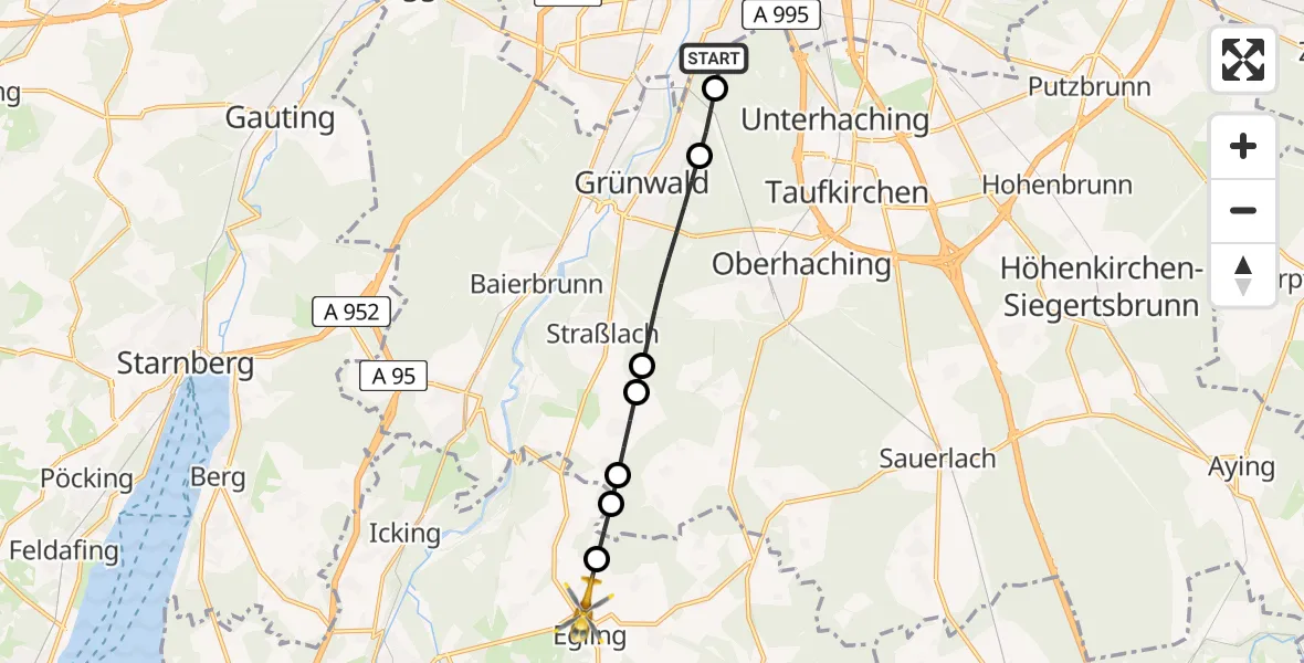 Flugroute Rettungshubschrauber ADAC Air Rescue Center Heliport (Christoph 1) - Dettenhausen, 27 Februar 2026, 13:43