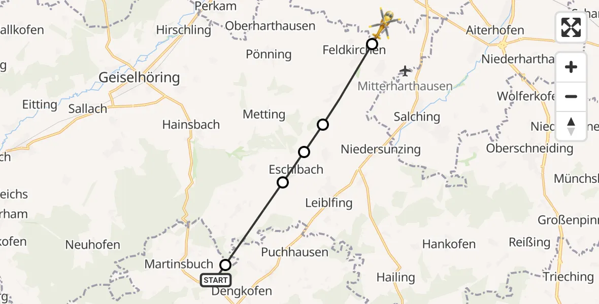 Flugroute Rettungshubschrauber Martinsbuch - Mitterharthausen, 27 Februar 2026, 13:49