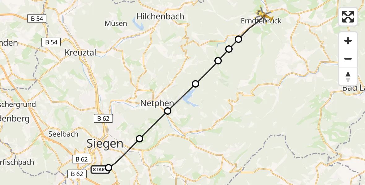 Flugroute Rettungshubschrauber Evangelisches Jung-Stilling Hospital Helipad - Erndtebrück, 27 Februar 2026, 13:52
