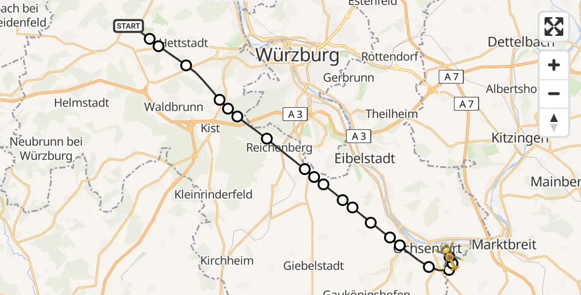 Routekaart van de vlucht: Rettungshubschrauber nach Ochsenfurt Hospital Heliport