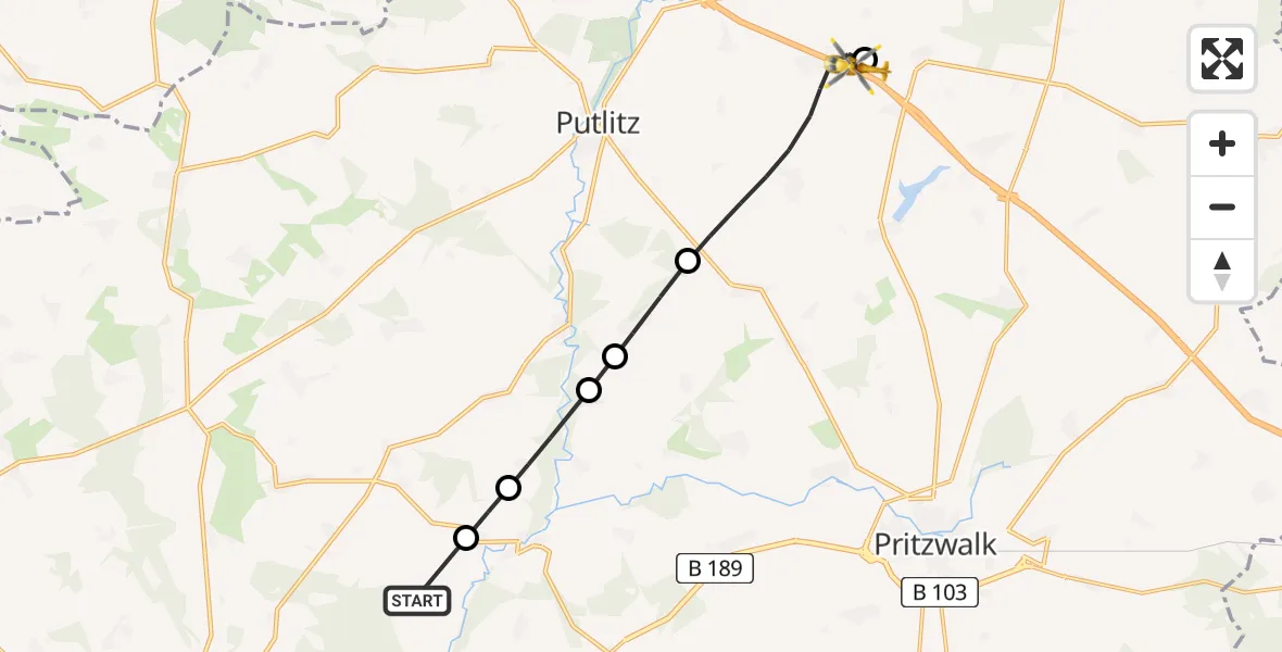 Flugroute Rettungshubschrauber Retzin - Triglitz, 27 Februar 2026, 13:54