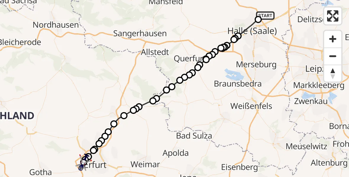 Flugroute Polizeihubschrauber Landsberg - Erfurt-Weimar Airport, 27 Februar 2026, 13:56
