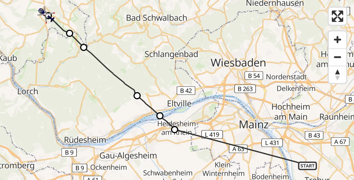 Routekaart van de vlucht: Polizeihubschrauber nach Rettershain, Im Steinert