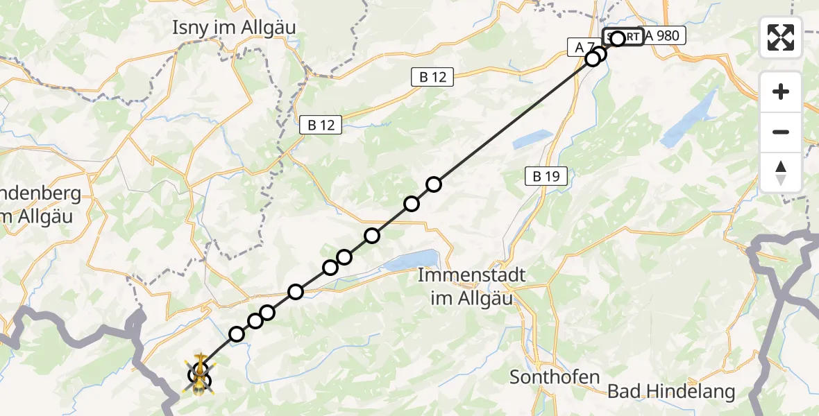 Flugroute Rettungshubschrauber Weidach - Oberstaufen, 27 Februar 2026, 14:11