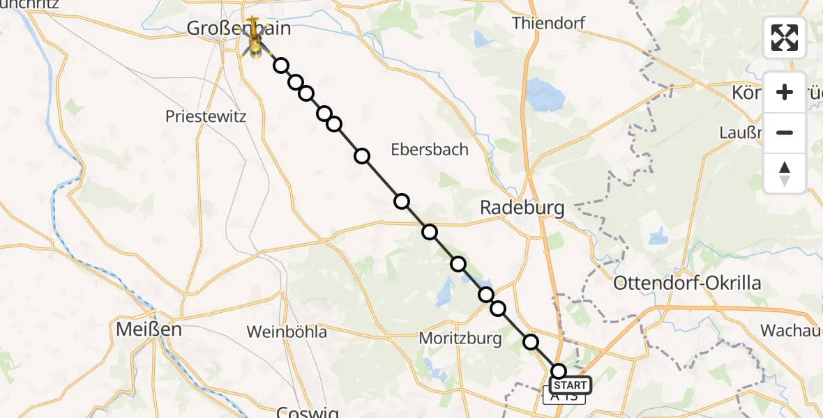 Flugroute Rettungshubschrauber Dresden Airport - Großenhain, 27 Februar 2026, 14:14