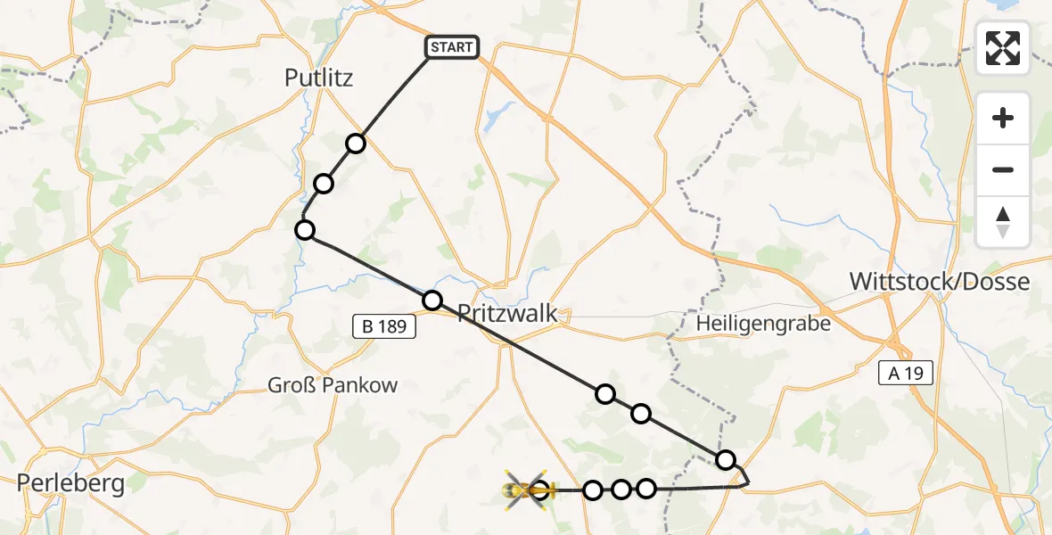 Flugroute Rettungshubschrauber Triglitz - Groß Pankow (Prignitz), 27 Februar 2026, 14:22