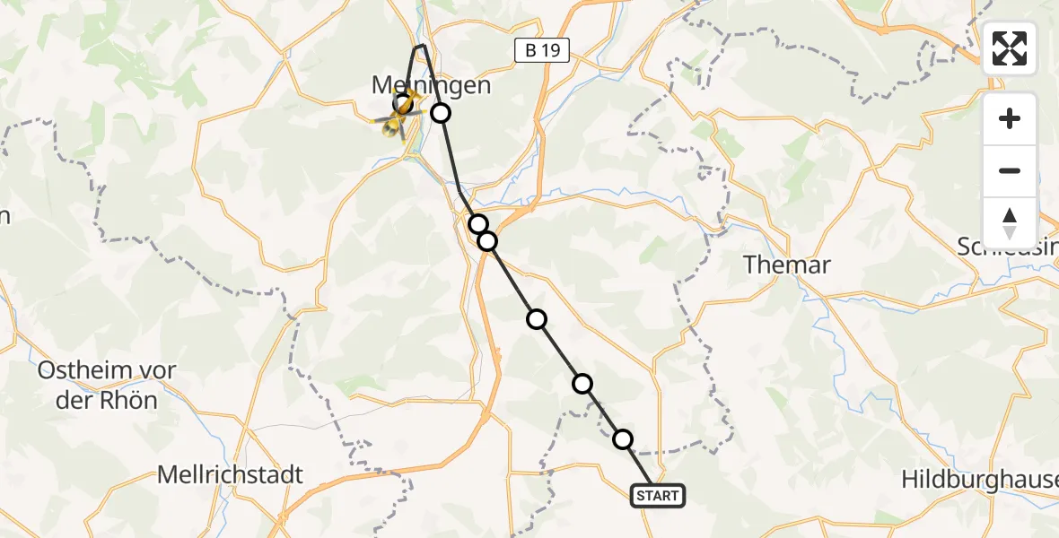 Flugroute Rettungshubschrauber Haina - Helios Clinic Meiningen Heliport, 27 Februar 2026, 14:31