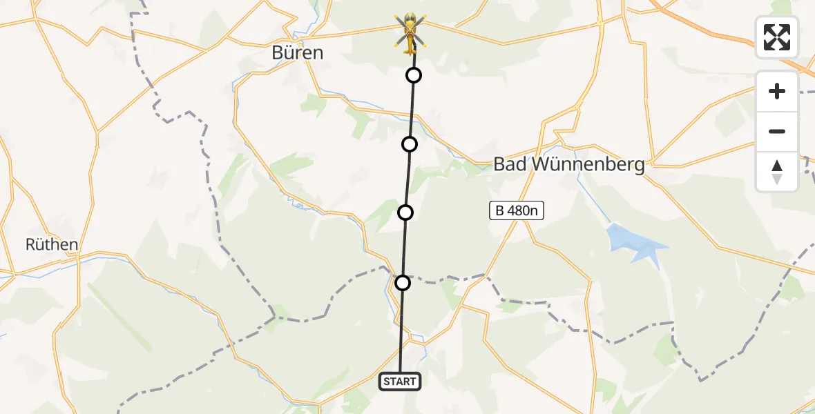 Routekaart van de vlucht: Rettungshubschrauber nach Büren, Haarener Straße