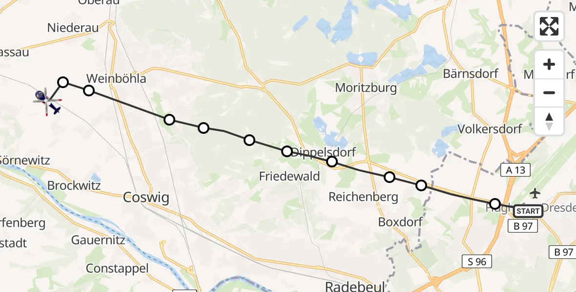 Flugroute Polizeihubschrauber Dresden Airport - Sörnewitz, 27 Februar 2026, 14:35