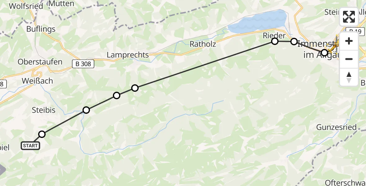 Flugroute Rettungshubschrauber Oberstaufen - Immenstadt im Allgäu, 27 Februar 2026, 14:43
