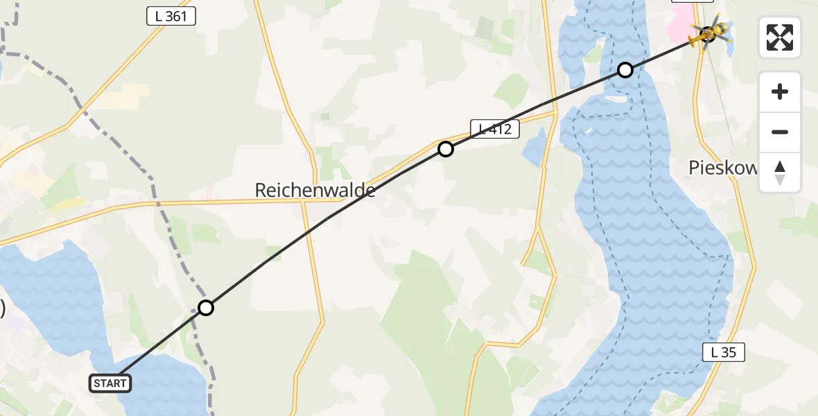 Flugroute Rettungshubschrauber Storkow (Mark) - Bad Saarow Hospital Heliport, 27 Februar 2026, 14:44