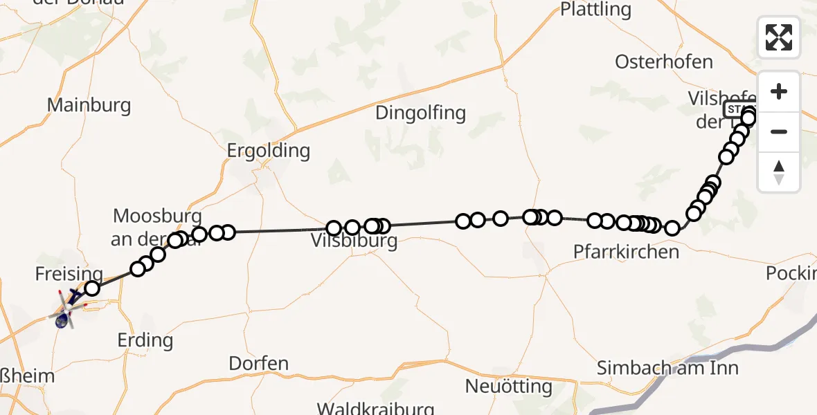 Flugroute Polizeihubschrauber Vilshofen Airfield - Hallbergmoos, 27 Februar 2026, 14:44