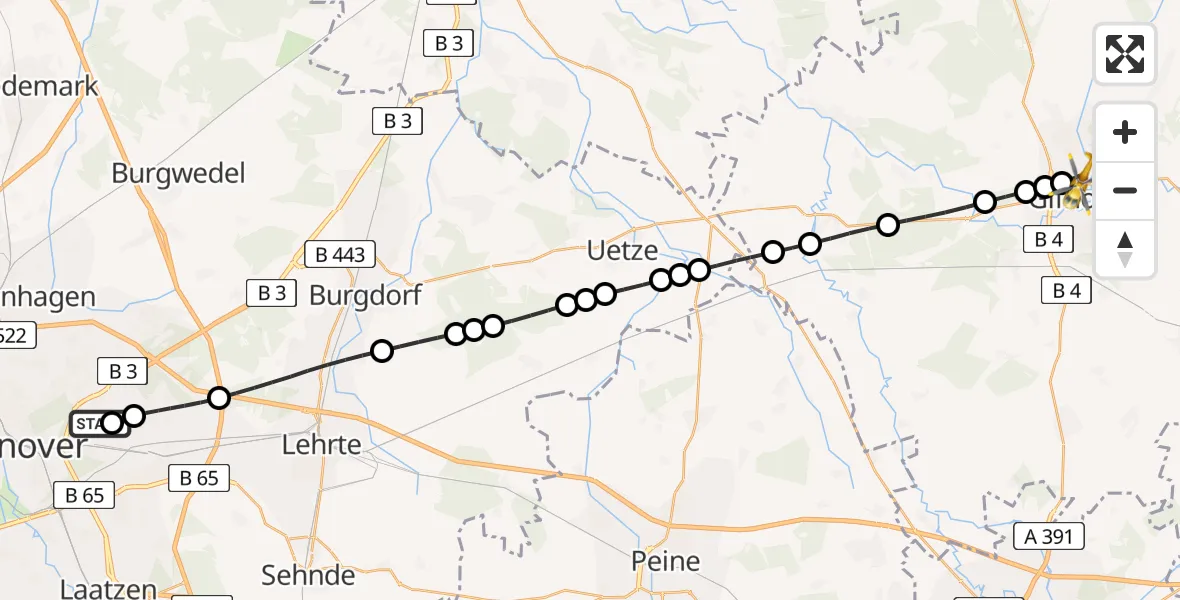 Flugroute Rettungshubschrauber Hannover Air Rescue Heliport (Christoph 4) - Gamsen, 27 Februar 2026, 14:45
