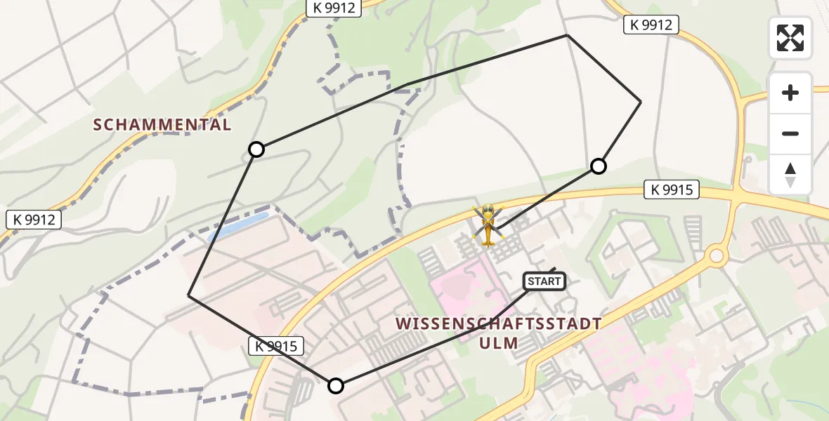 Flugroute Rettungshubschrauber Ulm Military Hospital Emergency Heliport - ADAC Air Rescue Station Ulm (Christoph 22), 27 Februar 2026, 14:45