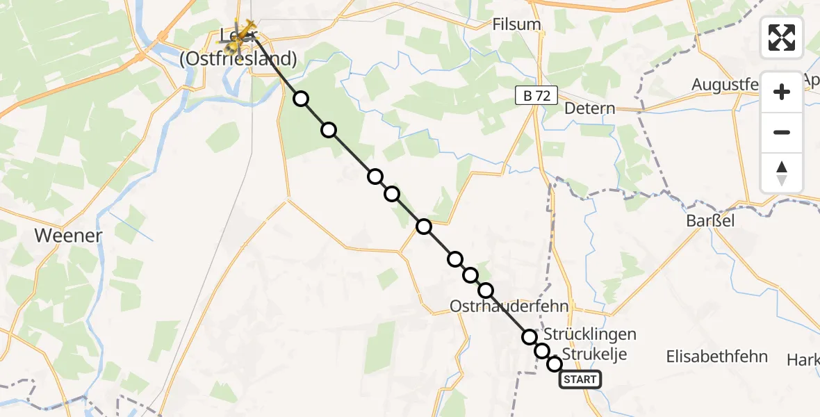 Flugroute Rettungshubschrauber Ramsloh - Leer (Ostfriesland), 27 Februar 2026, 14:47