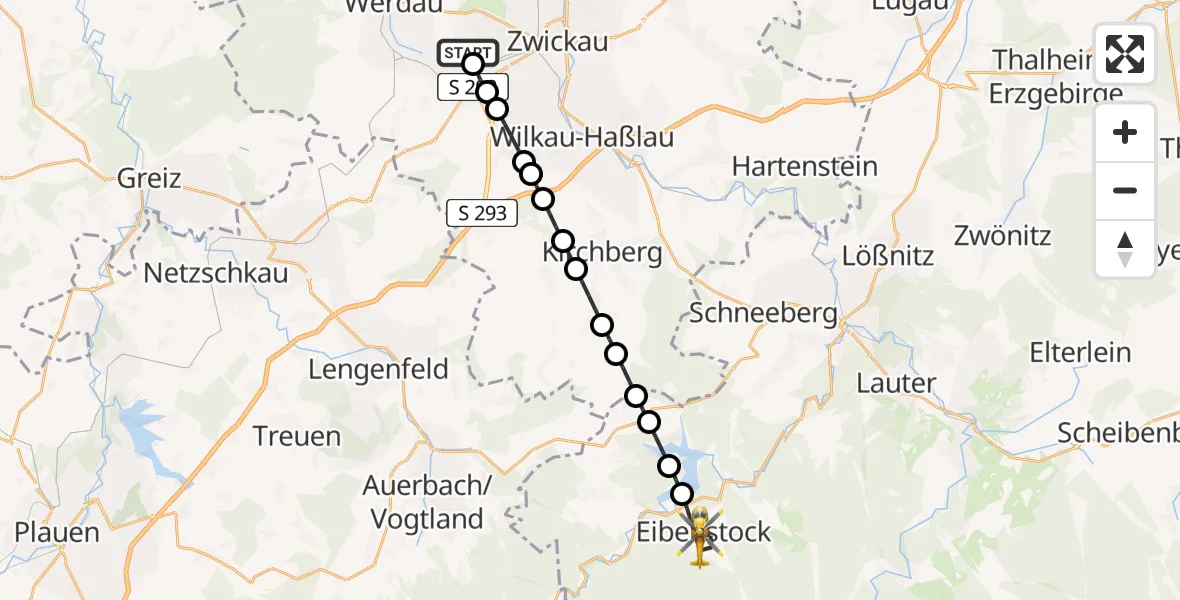 Flugroute Rettungshubschrauber Werdau - Eibenstock, 27 Februar 2026, 14:54
