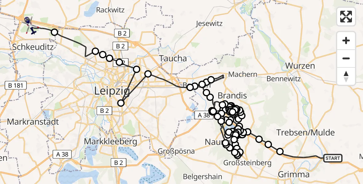 Flugroute Polizeihubschrauber Grimma - Leipzig/Halle Airport, 27 Februar 2026, 14:56