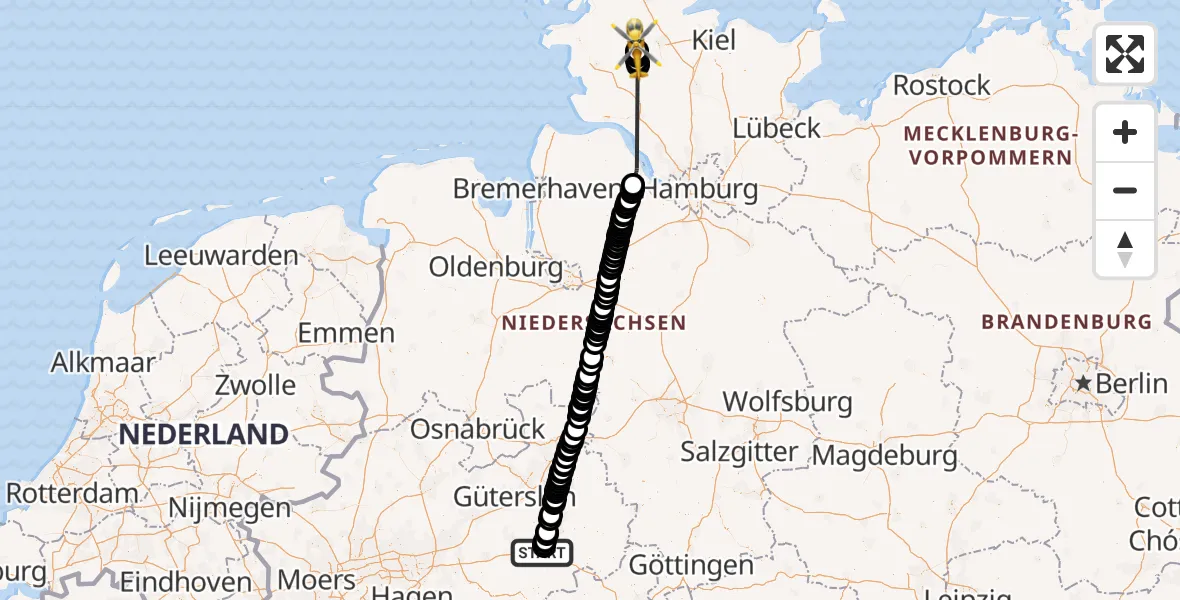 Routekaart van de vlucht: Rettungshubschrauber nach Sophienhamm, Dorfstraße