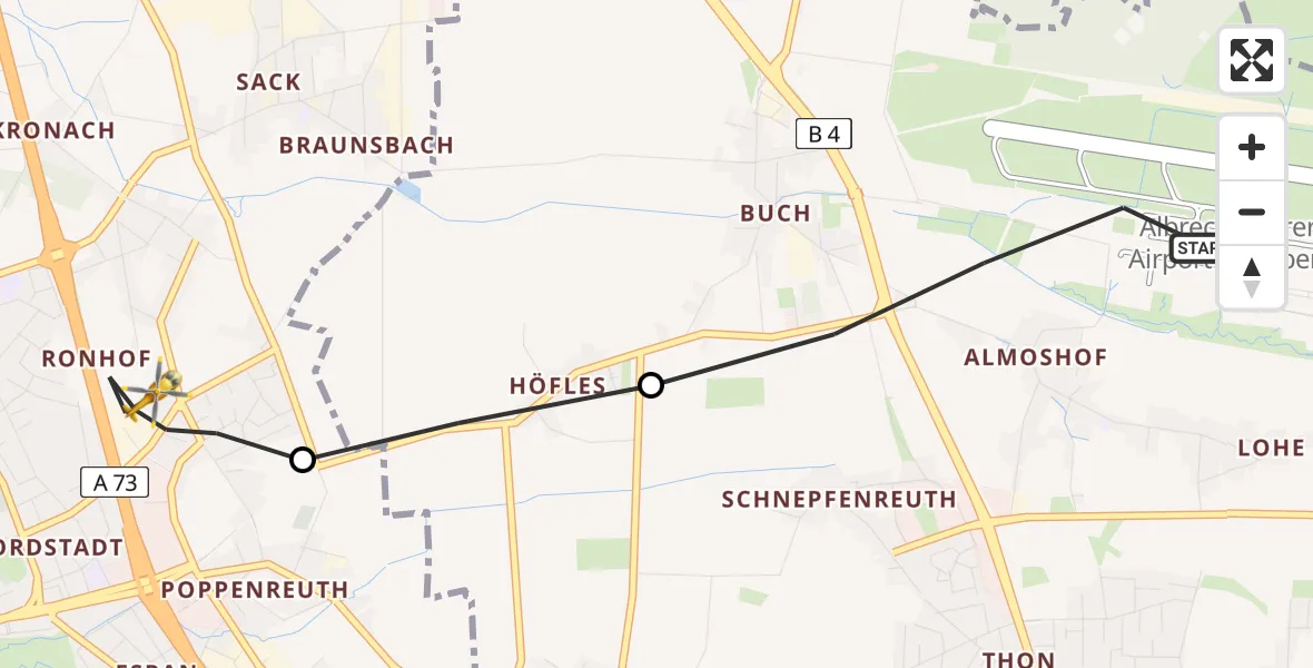 Flugroute Rettungshubschrauber Nuremberg Airport - Fürth, 27 Februar 2026, 15:12