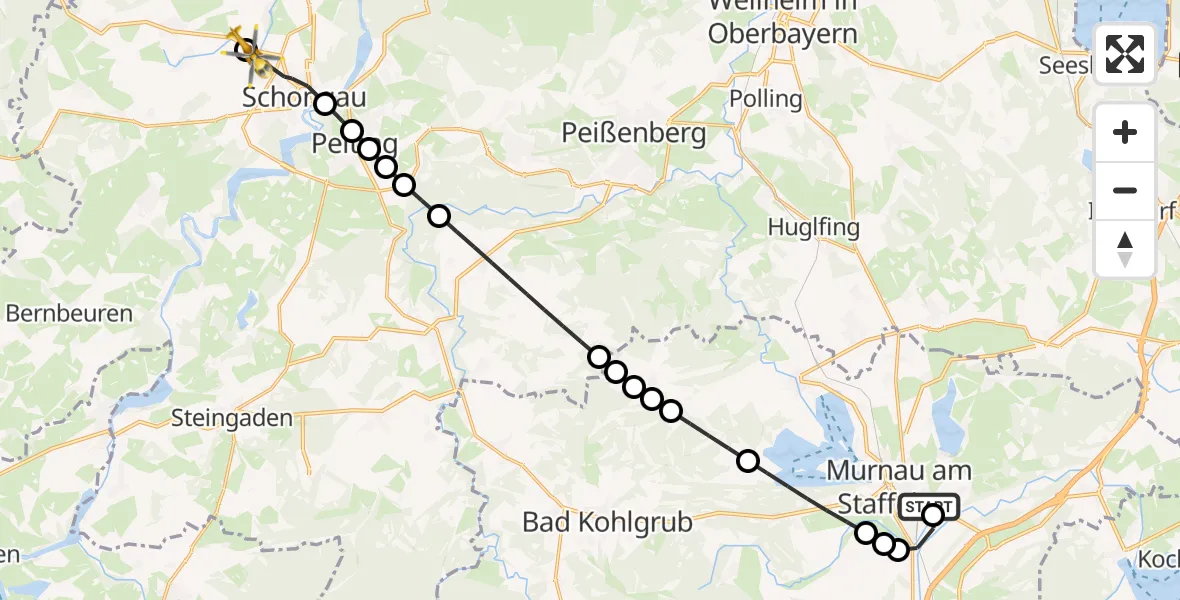 Flugroute Rettungshubschrauber Murnau Accident Hospital Heliport - Altenstadt, 27 Februar 2026, 15:22