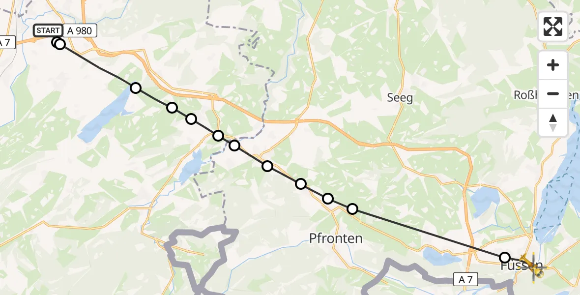 Flugroute Rettungshubschrauber Kempten-Durach Airfield - Füssen, 27 Februar 2026, 15:25