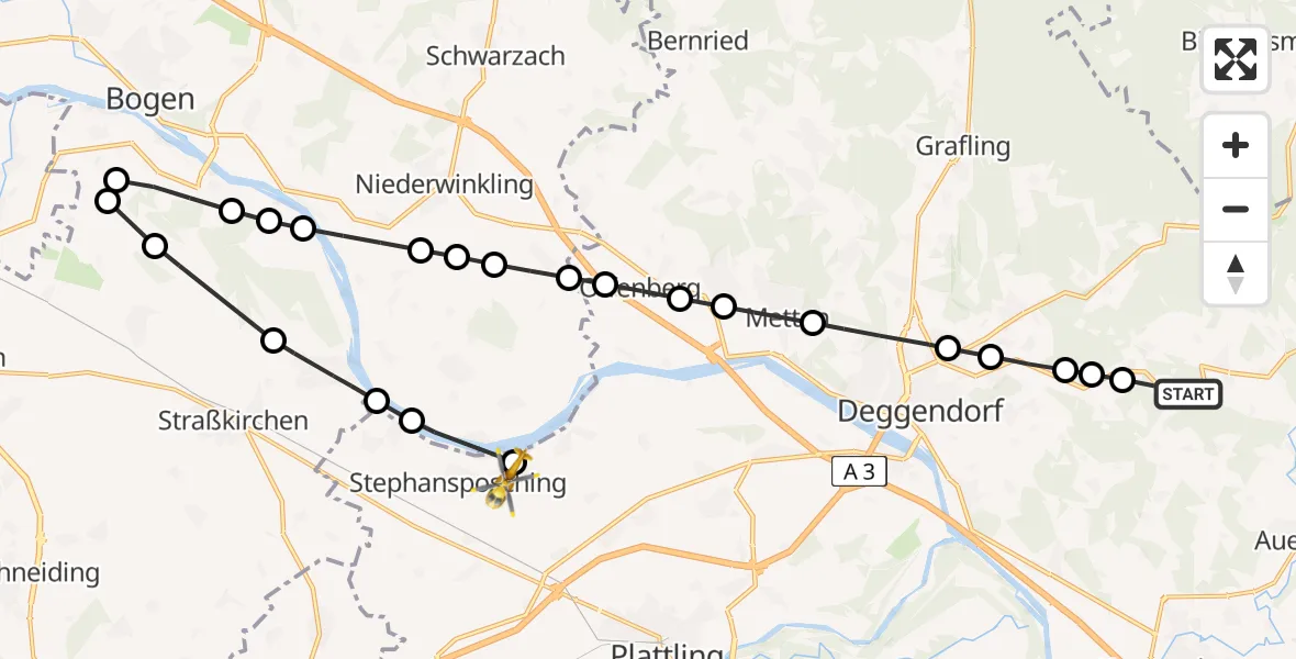 Flugroute Rettungshubschrauber Hainstetten - Uttenhofen, 27 Februar 2026, 15:29