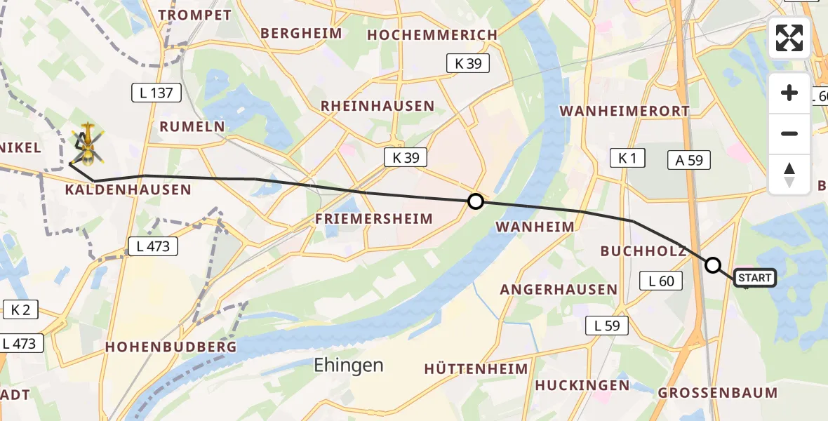 Flugroute Rettungshubschrauber Duisburg Air Rescue Heliport (Christoph 9) - Rheinhausen, 27 Februar 2026, 15:34