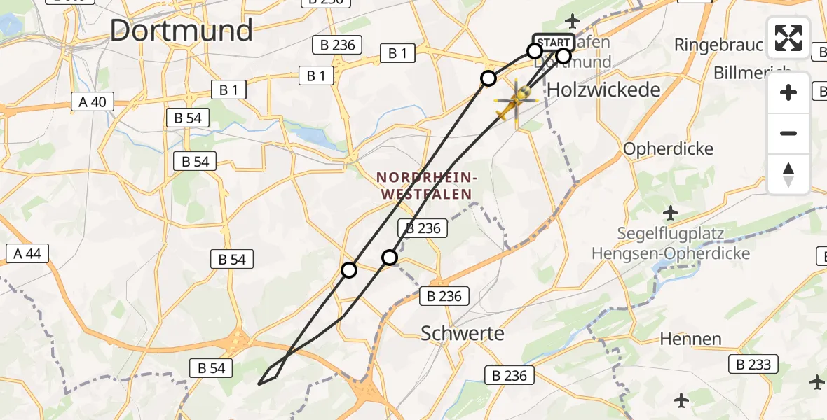 Flugroute Ambulanzhubschrauber Dortmund Airport - Aplerbeck, 27 Februar 2026, 15:40