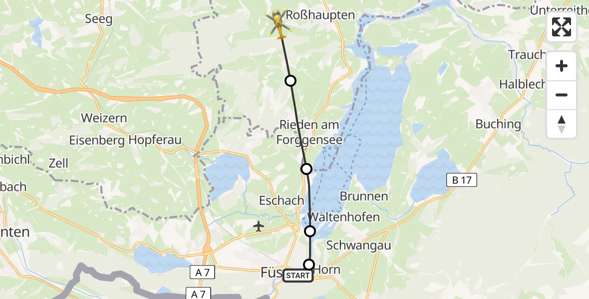 Routekaart van de vlucht: Rettungshubschrauber nach Roßhaupten