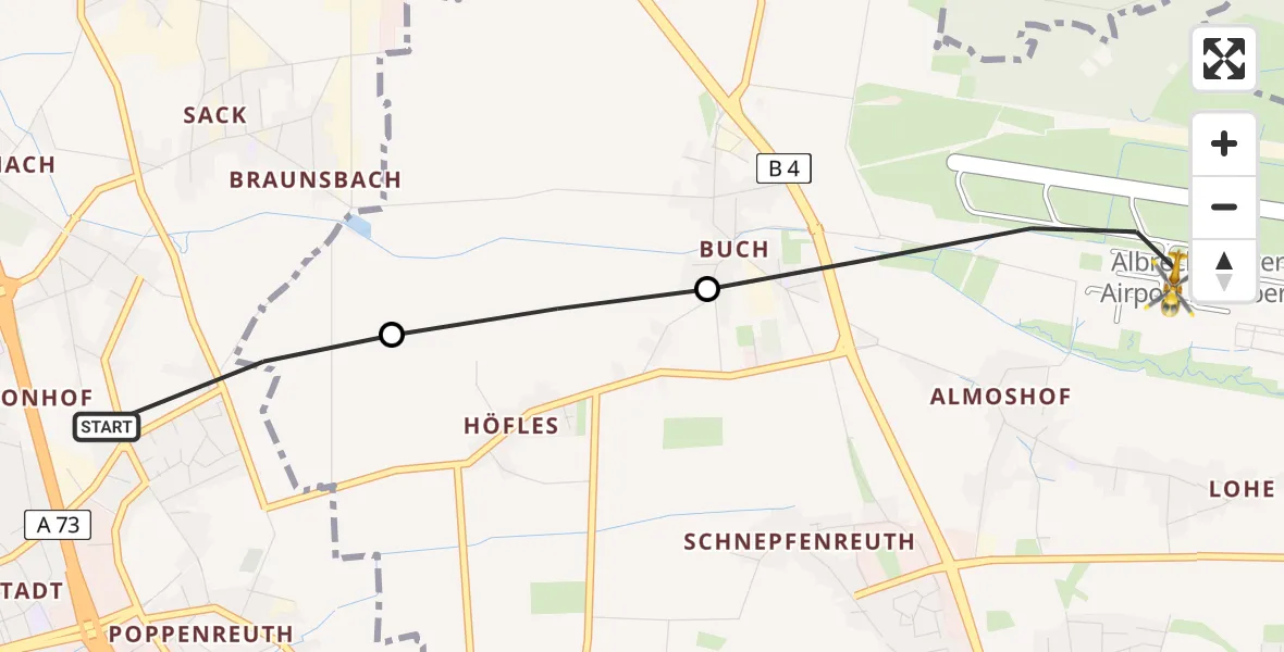 Flugroute Rettungshubschrauber Fürth - Nuremberg Airport, 27 Februar 2026, 15:53