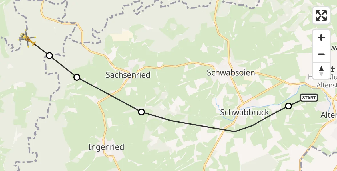 Routekaart van de vlucht: Rettungshubschrauber nach Bidingen, St 2014