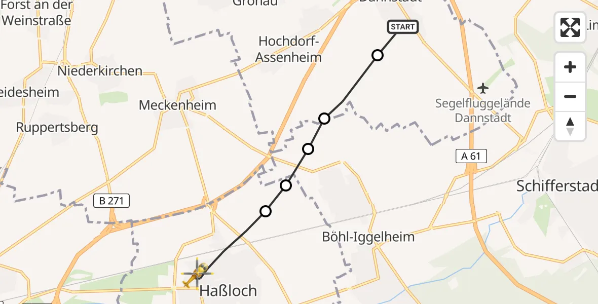 Flugroute Rettungshubschrauber Dannstadt - Haßloch, 27 Februar 2026, 16:12