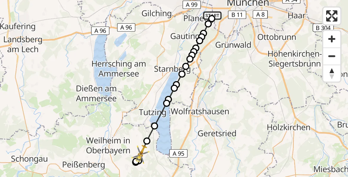 Routekaart van de vlucht: Ambulanzhubschrauber nach Seeshaupt