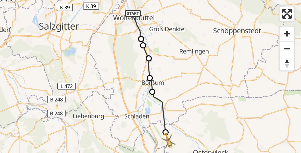 Flugroute Rettungshubschrauber Wolfenbüttel - Suderode, 27 Februar 2026, 16:16