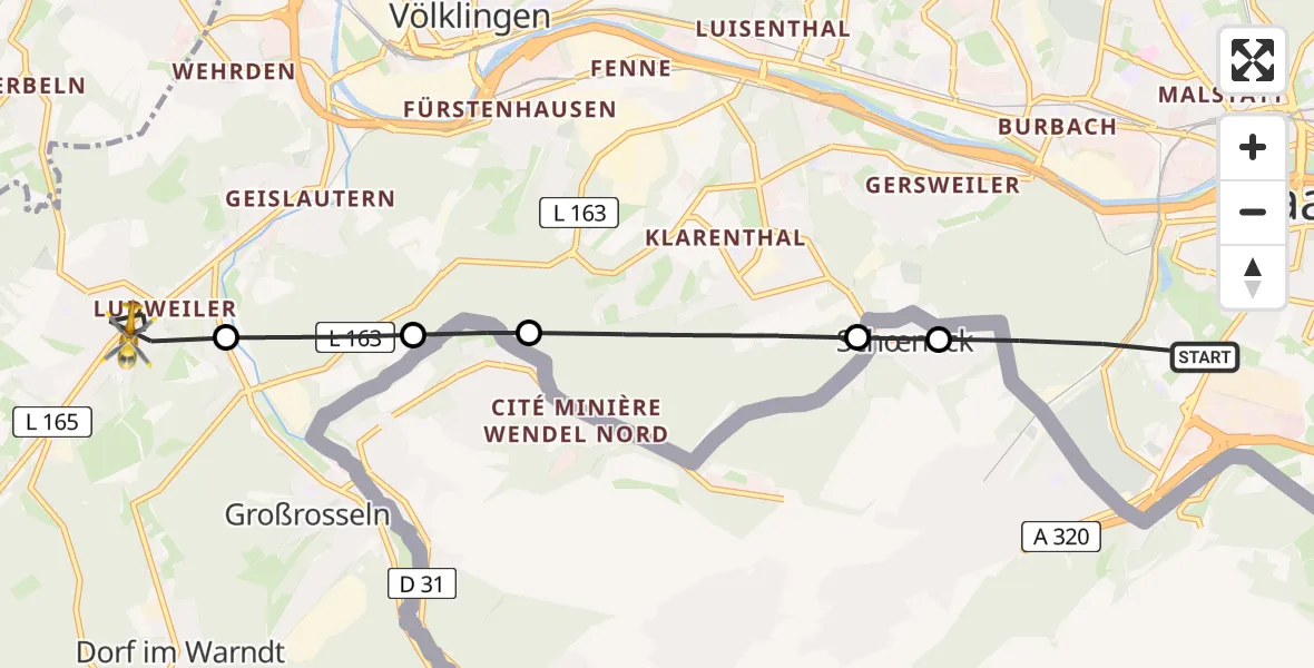 Routekaart van de vlucht: Rettungshubschrauber nach Völklingen, Völklinger Straße