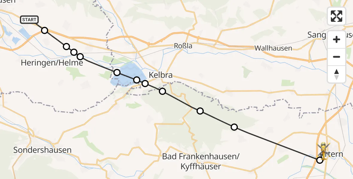 Flugroute Rettungshubschrauber Bielen - Artern, 27 Februar 2026, 16:33
