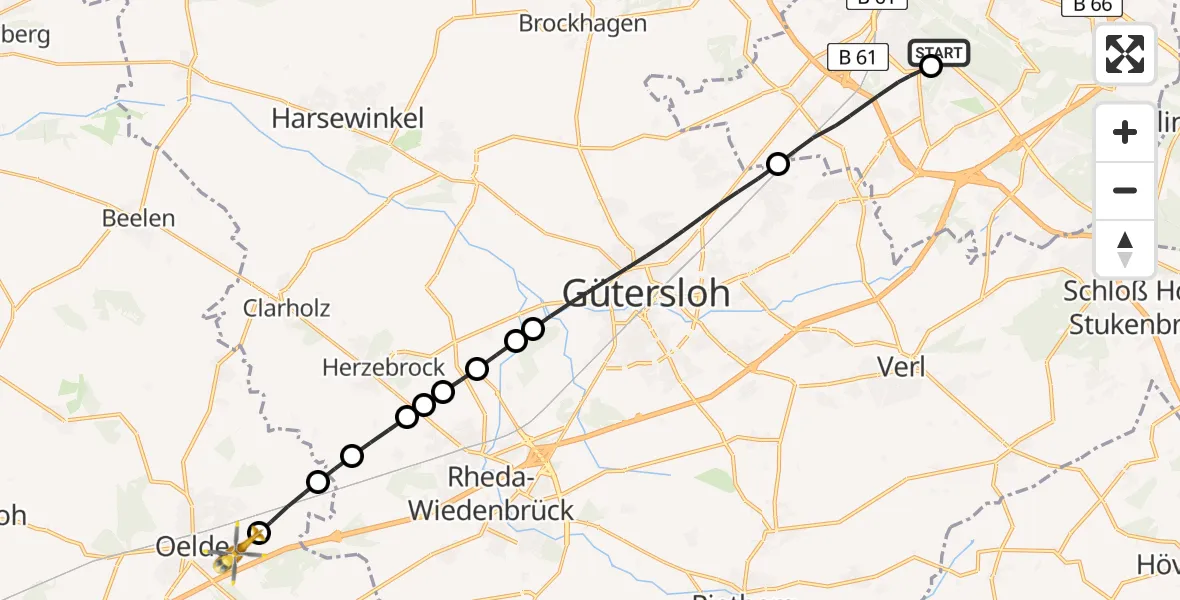 Flugroute Rettungshubschrauber Luftrettungszentrum Bielefeld - Oelde, 27 Februar 2026, 16:40