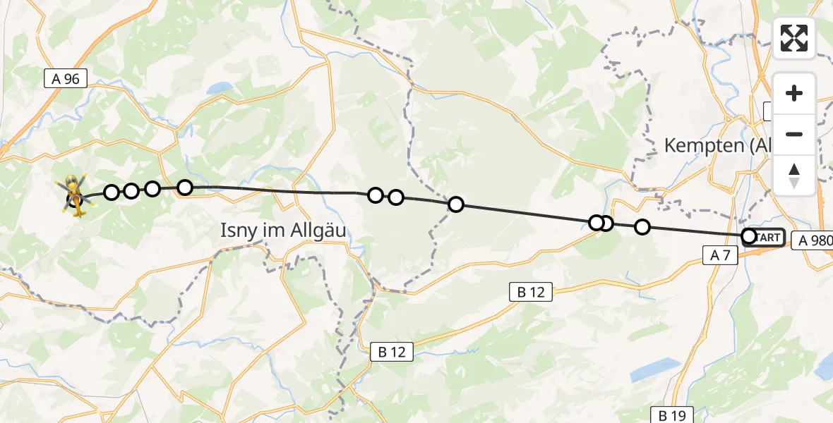 Flugroute Rettungshubschrauber Graben - Ratzenried, 27 Februar 2026, 16:54