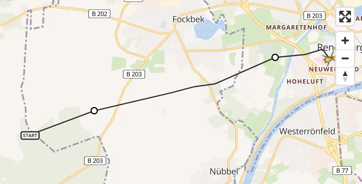 Routekaart van de vlucht: Rettungshubschrauber nach Rendsburg, Lilienstraße