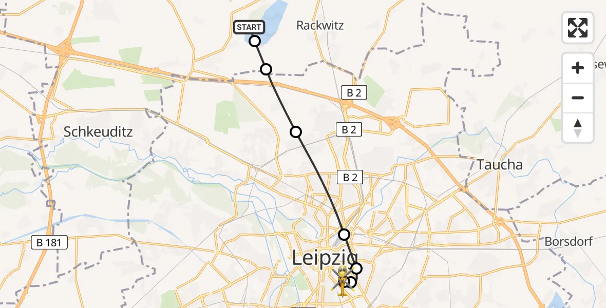 Flugroute Rettungshubschrauber Wolteritz - Leipzig University Hospital Heliport 1, 27 Februar 2026, 16:56