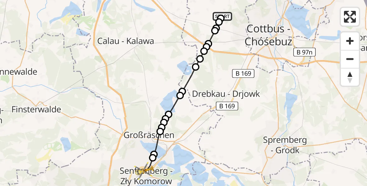 Flugroute Rettungshubschrauber Ruben - Senftenberg, 27 Februar 2026, 17:12