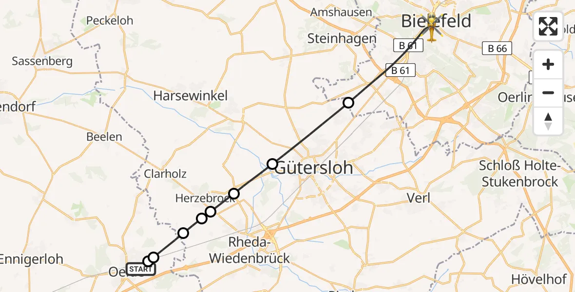 Routekaart van de vlucht: Rettungshubschrauber nach Bielefeld, Burgsteig