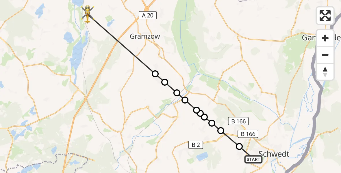 Flugroute Rettungshubschrauber Schwedt/Oder - Uckerfelde, 27 Februar 2026, 17:35