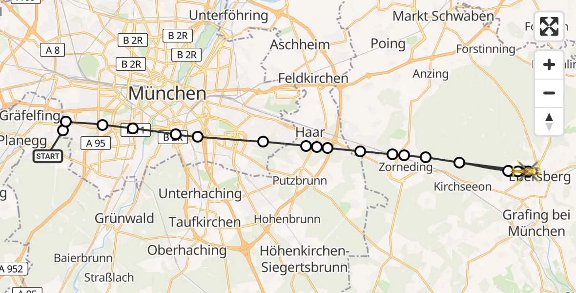 Flugroute Ambulanzhubschrauber Neuried - Ebersberg Heliport, 27 Februar 2026, 17:41