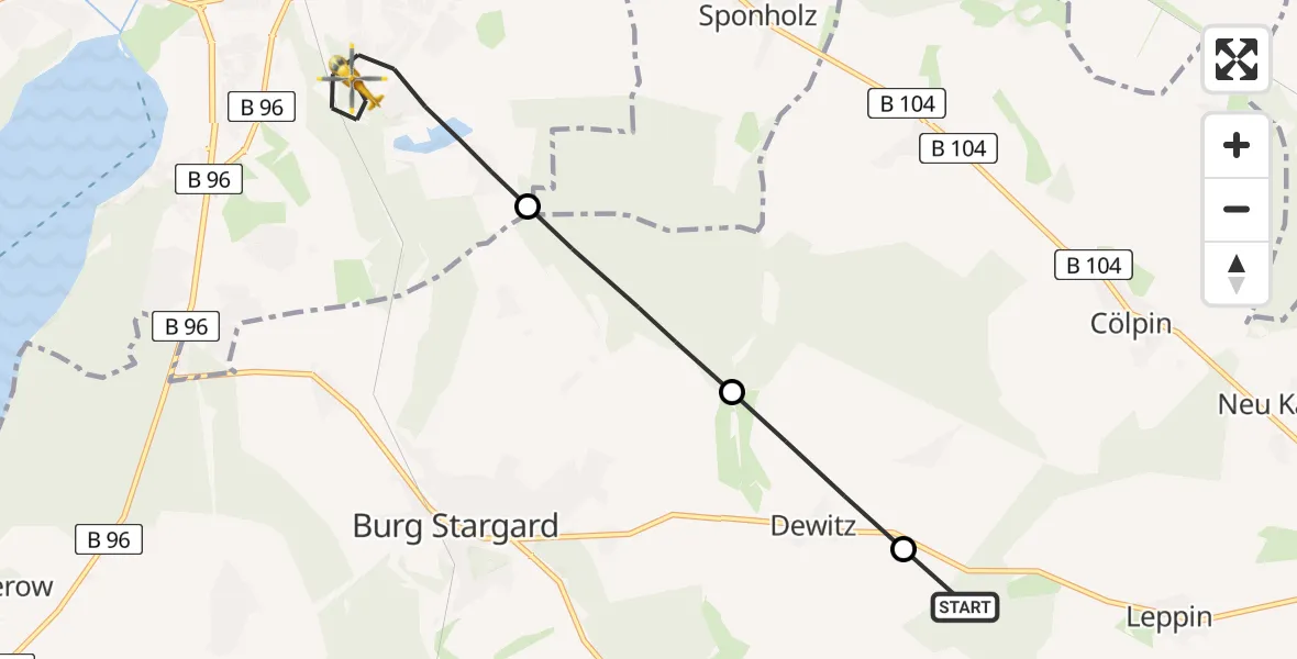 Routekaart van de vlucht: Rettungshubschrauber nach Neubrandenburg, Salvador-Allende-Straße