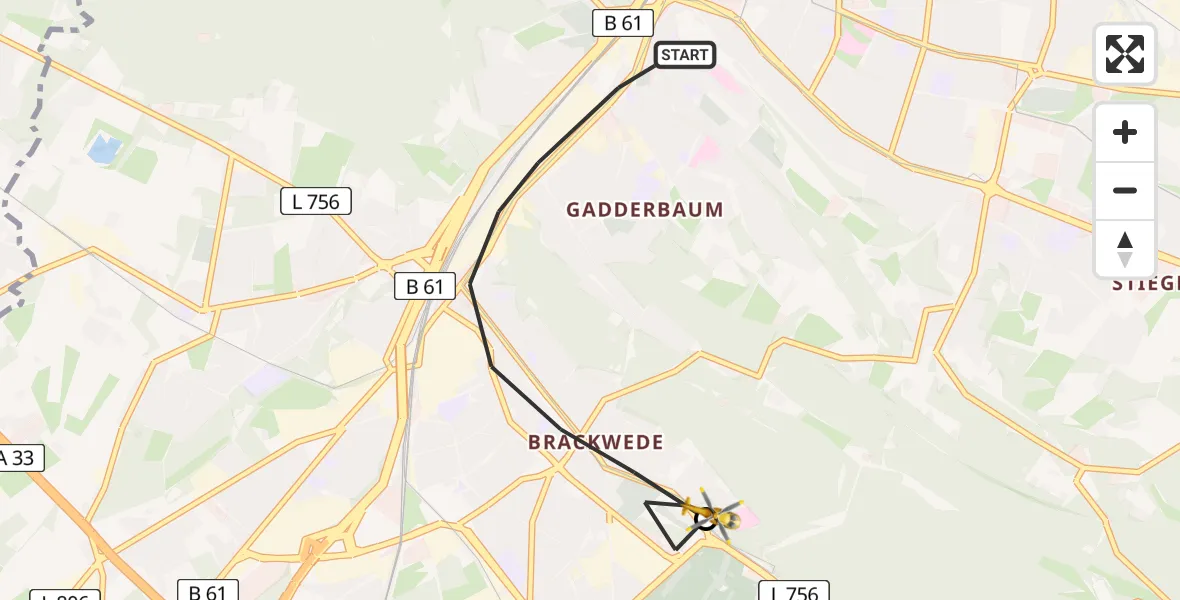 Flugroute Rettungshubschrauber Bielefeld - Luftrettungszentrum Bielefeld, 27 Februar 2026, 18:12