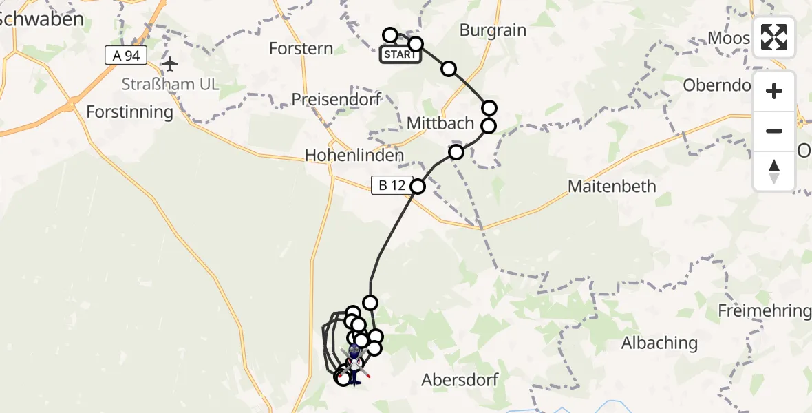Routekaart van de vlucht: Polizeihubschrauber nach Steinhöring