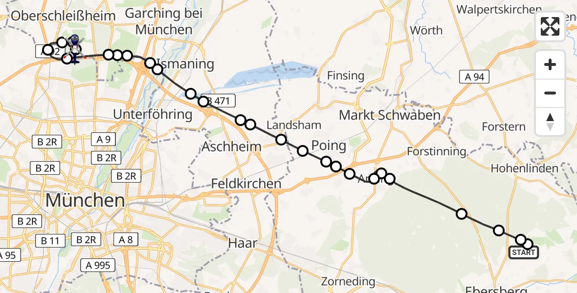 Routekaart van de vlucht: Polizeihubschrauber nach Oberschleißheim, Jägerstraße
