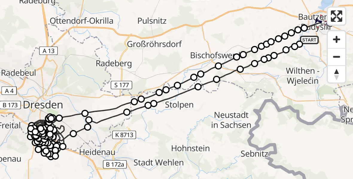 Flugroute Polizeihubschrauber Doberschau - Bautzen, 27 Februar 2026, 20:44