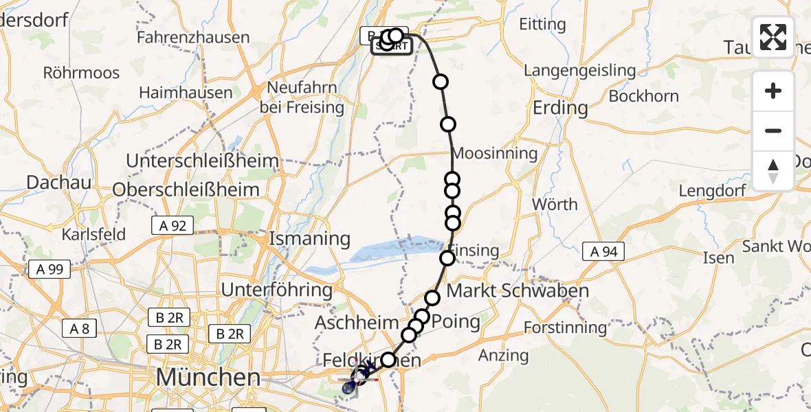 Flugroute Polizeihubschrauber Munich Airport - München, 27 Februar 2026, 21:13